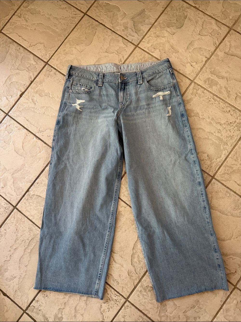 Hollister Light Blue Distressed Denim Super Baggy  Jeans